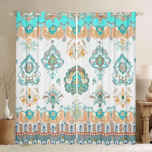 Vista 23 de Cortinas opacas estilo bohemio occidental de 76 x 45 pulgadas, cortinas y cortinas de atrapasueños de vaca, cortinas del suroeste, cortinas de Multi