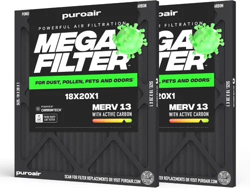 Vista 38 de PuroAir Filtro Mega - Filtro de aire de 12x12x1 MERV 13 para el hogar con carbón activado - Filtros alérgenos, caspa de mascotas, humo, polvo
