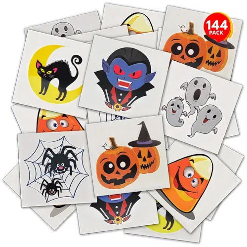 Vista 9 de ArtCreativity Tatuajes temporales individuales de Halloween que brillan en la oscuridad para niños, juego de 144 tatuajes en 12 diseños