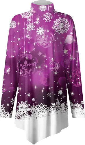 Vista 2 de Christmas Shirts, Women's Daily Casual Christmas Print Blouse High Neck Dressy Shirt Pullover Casual Long Sleeve T-Shirt