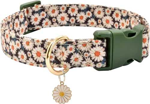 Vista 21 de Collar de perro con patrones de flores con accesorios, collares de algodón suave para perros pequeños, medianos y grandes, hembras y machos