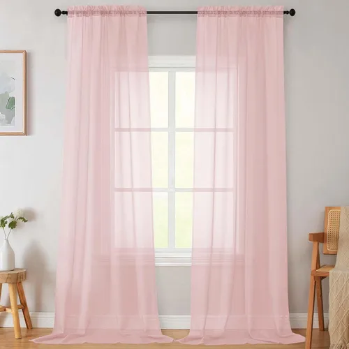 Vista 195 de 2 paneles de cortinas traslúcidas blancas para dormitorio, sala de estar, 96 pulgadas de largo, modernas, suaves, ligeras, con bolsillo para barra