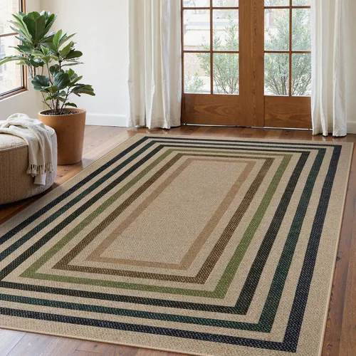 Vista 46 de Lahome Tapetes geométricos para puerta de interior para entrada, alfombra antideslizante lavable de 2 x 3 negro / neutro