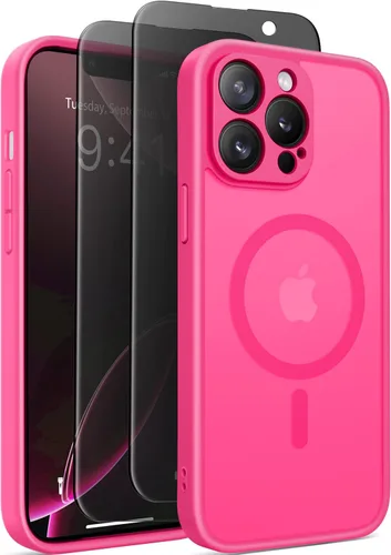 Vista 13 de GolbinBox - Funda magnética para iPhone 13 Pro Max, compatible con MagSafe, protección de cámara, protector de privacidad, funda translúcida mate, a