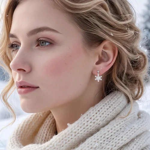 Vista 3 de SLUYNZ Solid 925 Sterling Silver Sparkling CZ Snowflake Studs Earrings for Women Teens Snowflake Earrings Studs plata de ley A