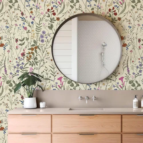 Vista 3 de JiffDiff Papel tapiz floral para despegar y pegar, papel de pared floral de granja, papel de contacto autoadhesivo de madera silvestre