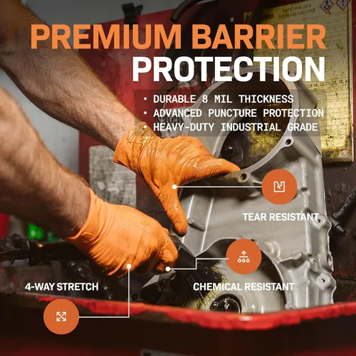 Vista 3 de First Glove 8 Mil Heavy Duty Nitrile Gloves - Diamond Grip - Disposable Gloves for Mechanic, Automotive & Industrial Work