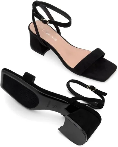 Vista 7 de Shoe Land SL-Romina - Sandalias de tacón bajo grueso para mujer, puntera abierta, correa al tobillo, tacón de bloque, para graduación, boda, fiesta