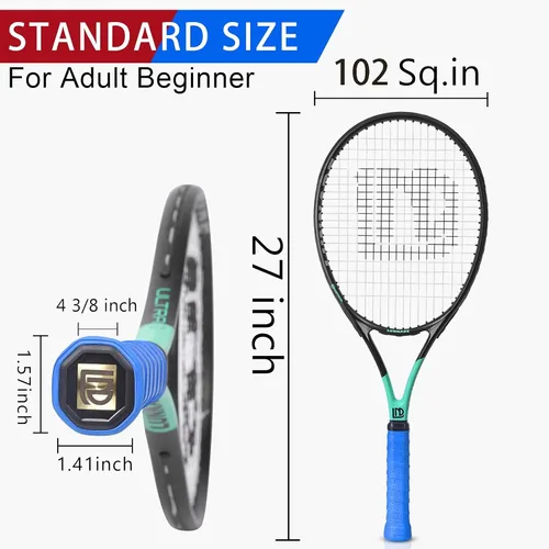 Vista 3 de Raqueta de tenis para adultos de 27 pulgadas, raqueta de tenis de fibra de carbono a prueba de golpes, ligera, pre-cordada y con empuñadura
