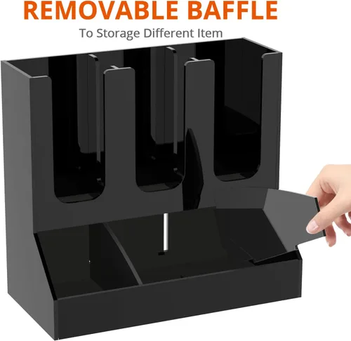 Vista 3 de Richboom Organizador de tazas y tapas, 6 compartimentos con 2 separadores extraíbles, estación de café, dispensador de tazas, organizador de Negro