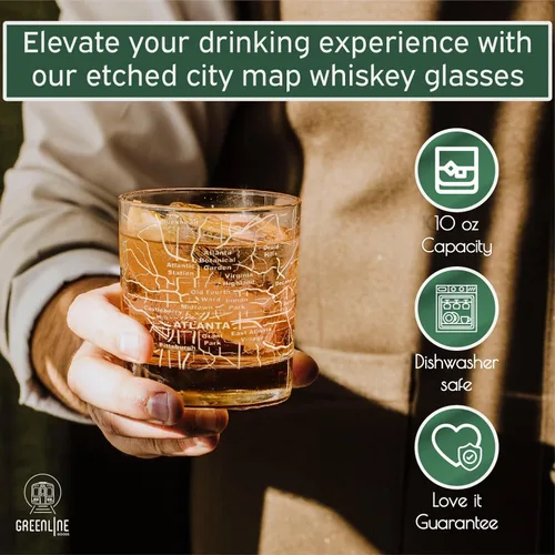 Vista 5 de Vasos tradicionales de whisky, diseño grabado de mapa de la ciudad (2 unidades), Atlanta