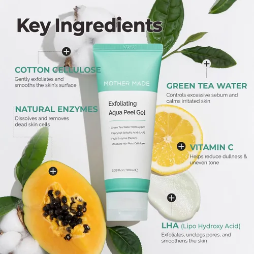Vista 7 de MOTHER MADE Gel exfoliante facial vegano con té verde, vitamina E, ácido hialurónico, 3.38 onzas líquidas. Exfoliante facial suave y natural