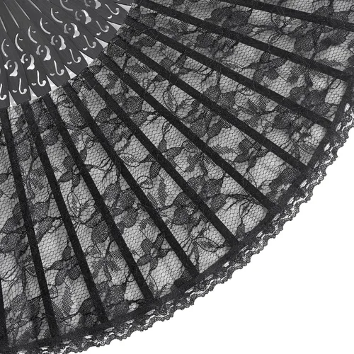 Vista 4 de choyaxo - Abanico de mano de encaje chino plegable de bambú y seda para mujeres, para decoración de bodas, bailes y fiestas, negro