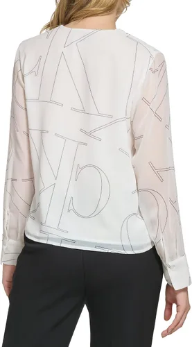 Vista 3 de Calvin Klein Blusa estampada de manga larga de gasa de poliéster para mujer