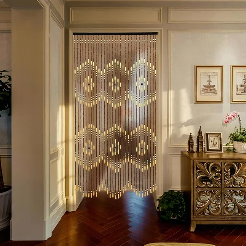 Vista 3 de Cortina de bambú natural para puerta, 31 hebras de flecos con cuentas para puerta, cortinas hechas a mano, cortinas colgantes con cuentas