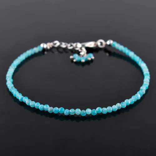 Vista 2 de Natural Gemstone Micro Round Beads Dainty Choker Bangle Bracelet, Handmade Jewelry for Women, Healing Chakra Crystals Silver Plated Chain 8 inch