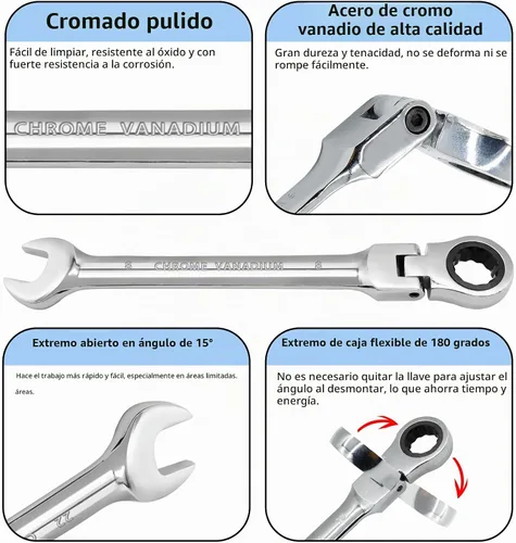 Vista 3 de Llave de trinquete de cabeza flexible de 0.315 in Llave de cromo