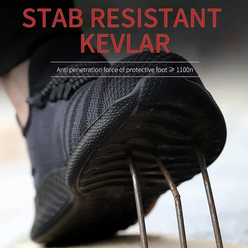 Vista 4 de Zapatos de trabajo de seguridad ligeros con cordones antideslizantes para mujer, con puntera de acero, zapatos de tenis industriales