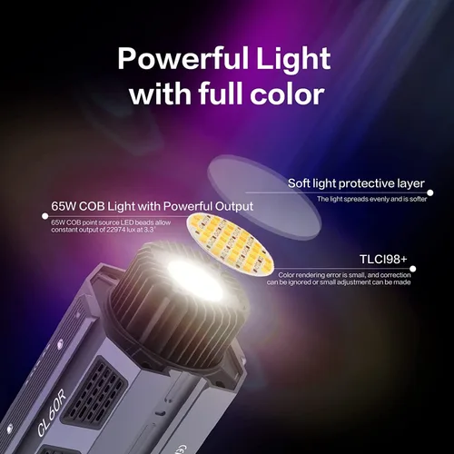 Vista 5 de COLBOR CL60R RGB 65W COB Iluminación de salida continua 2700-6500K Luz de estudio LED a todo color CRI97+TLCI98+13 efectos de escena con control