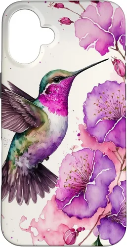 Vista 23 de Hummingbird Floral Watercolor Pink Purple Paint Flowers Case for iPhone 17