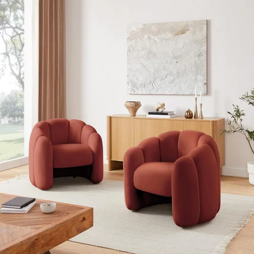 Vista 6 de Art Leon Silla decorativa moderna, sofá modular de tela sherpa, silla individual sin brazos con patas de madera para sala de estar y dormitorio
