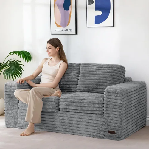 Vista 22 de MAXYOYO Sofá de 3 plazas para sala de estar, sofá sin hueso, cómodo puf con burbujas para apartamento, no necesita montaje, color beige