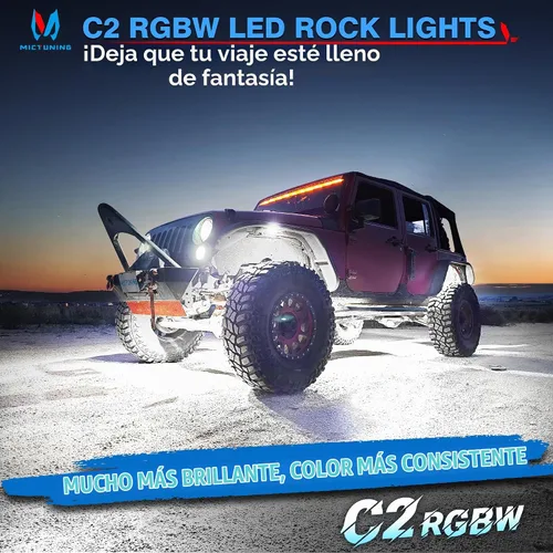 Vista 2 de MICTUNING C2 Curvas RGBW Rock Lights 4 Pods con kit de interruptor