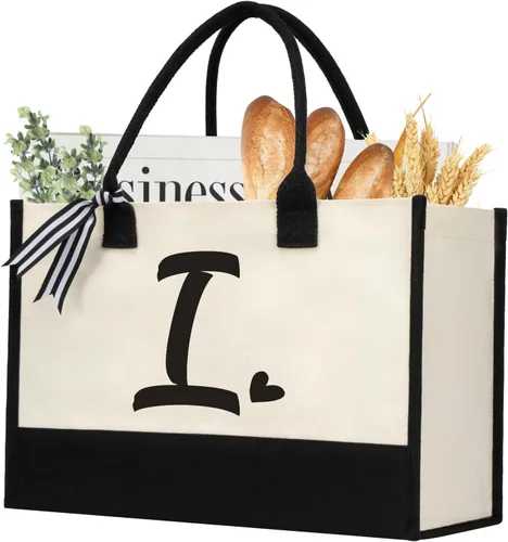 Vista 15 de shenee Initial Canvas Tote Bag, Personalized Beach Bags Gift for Women