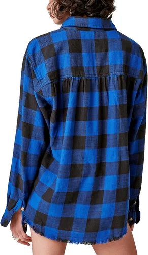 Vista 3 de Lucky Brand Camisa de manga larga de gran tamaño a cuadros desgastados para mujer