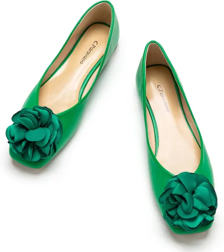 Vista 15 de C.Paravano Zapatos planos de ballet para mujer con punta cuadrada y diseño Negro
