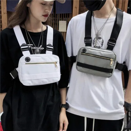 Vista 2 de Forart - Bolsa táctica para hombres y mujeres, bolsa de cintura para el pecho, hip hop, ropa de calle, bolsa de hombro frontal para la cintura