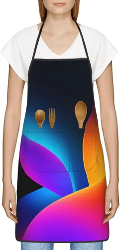 Vista 2 de Dark Minimalist Vivid Colors Shapes Apron For Men Women, Cooking Kitchen Chef Apron With Pockets