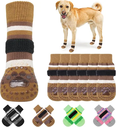 Vista 10 de KOOLTAIL Calcetines antideslizantes para perros para pavimento caliente, 3 pares de botas de perro y protectores de patas para evitar lamer