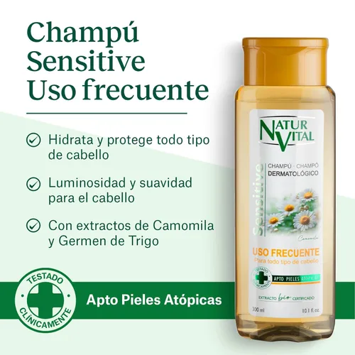 Vista 3 de Natur Vital Champú Sensible Uso Frecuente Manzanilla – 10.1 fl oz (7349S)