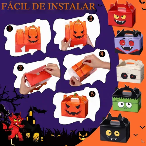 Vista 7 de TaoBary Juego de 24 cajas de dulces de Halloween, cajas de regalos de Halloween, cajas de regalos para regalos de cumpleaños, galletas