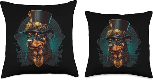 Vista 3 de Rottweiler lover apparel for Rottweiler owner Steampunk Rottweiler - Almohada de 16 x 16 pulgadas, multicolor