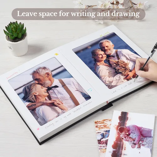 Vista 4 de Álbum de fotos Pssoss 8x10 con espacio para escribir, cubierta de lino, álbum de fotos de 8x10, libro que contiene 20 fotos, ideal para álbumes