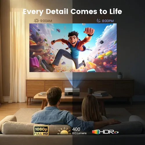 Vista 3 de Smart Portable Projector with WiFi and Bluetooth, USB-C Powered, Mini Projector Built-in Apps & Android 14 OS, 1080P FHD HDR10, TOF Real-Time Auto