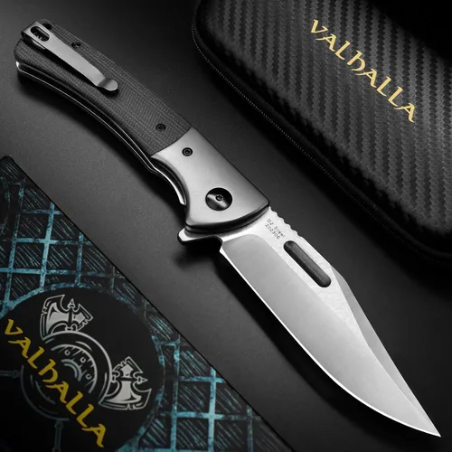 Vista 6 de VALHALLA PTEROSAUR Cuchillo de bolsillo, cuchillo plegable de acero D2 de 3.9 pulgadas con mango de micarta, cuchillo de bolsillo para hombres