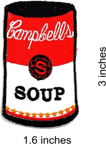 Vista 2 de Campbell's Soup Can Tomate Vegetarian Vegetarian Cartoon Niños Niños Parche Ropa Bolsa Camiseta Jeans Biker Insignia Apliques Hierro / Coser Parche