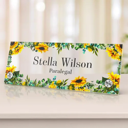 Vista 68 de Placa de identificación personalizada para escritorio, decoración de oficina de acrílico transparente con diseño de flores, decoraciones