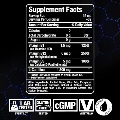 Vista 9 de ALLMAX Nutrición Líquida L-Carnitina 1500 Miligramos, Frambuesa Azul, 16 oz