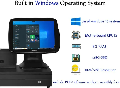 Vista 3 de Caja registradora táctil A3 para pequeñas empresas con MSJ POS-Software+Impresora térmica de recibos+Cajón de efectivo SET03