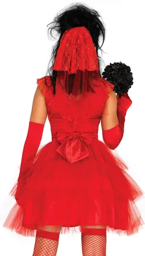 Vista 2 de Leg Avenue Disfraz de Halloween Beetle Bride de los años 80 para mujer, Rojo
