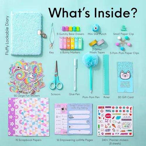 Vista 2 de HAPPY LOLLI Mint LolliME - Kit de diario de bricolaje para adolescentes y niñas de 8 a 14 años, regalo de cumpleaños, juego de diario con cerradura