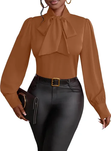 Vista 40 de Vrtige Camisa de mujer elegante con cuello de lazo, manga larga, blusa para la oficina