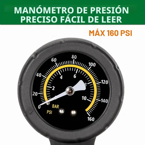 Vista 2 de Bomba de bicicleta con manómetro - Bomba de neumático de bicicleta de 160 PSI se adapta a válvulas Presta y Schrader - Bomba de aire portátil