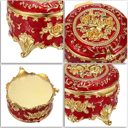 Vista 9 de Hipiwe Joyero de metal vintage Pequeña caja organizadora de anillos con patrón de rosas para joyas, caja de almacenamiento para anillos, aretes