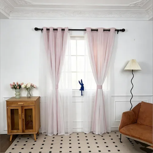 Vista 22 de INLINAS Cortinas opacas beige con superposición transparente, paneles térmicos y de reducción de ruido con ojales en la parte superior