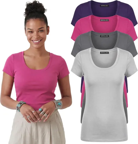 Vista 119 de Emmalise - Camiseta de manga corta para mujer, cuello redondo, estilo básico, pack de valor, tallas junior y grandes